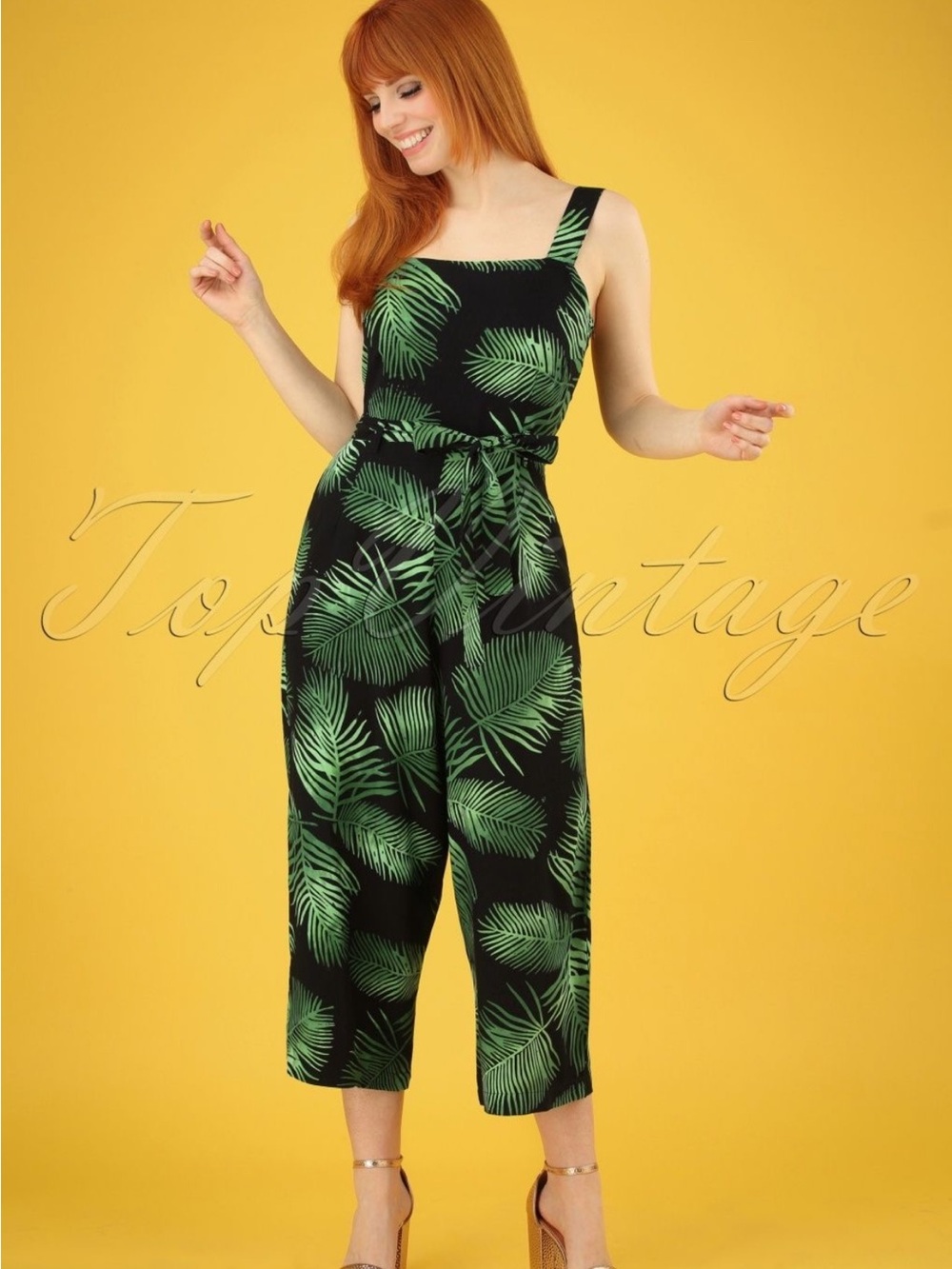 ModCloth Black Palm-Print  Jumpsuit Size 8